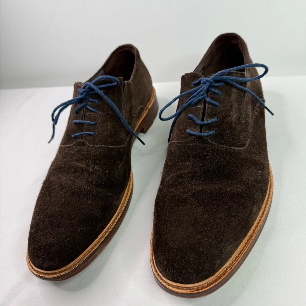 Joseph Abboud Dark Brown Leather Suede Plain Toe Oxford Shoes Size 10
